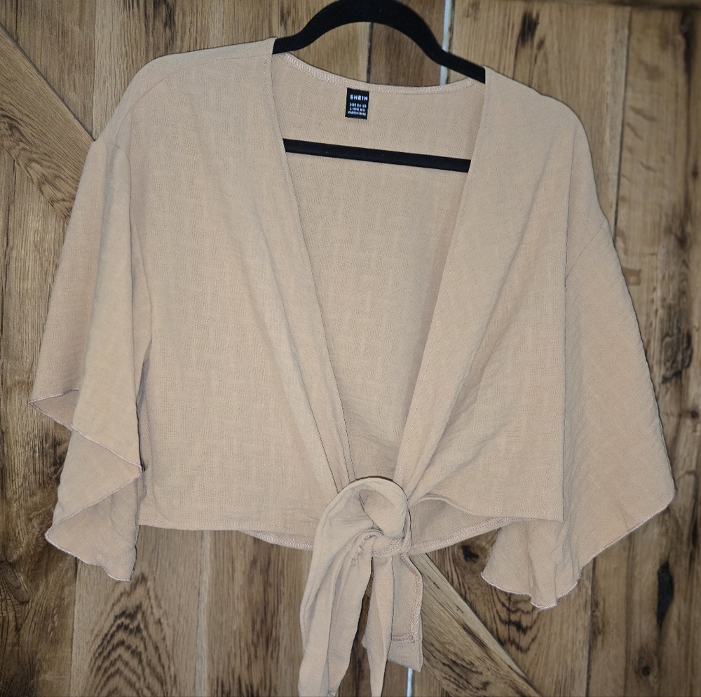 SHEIN Brown Tie-Front Kimono Top